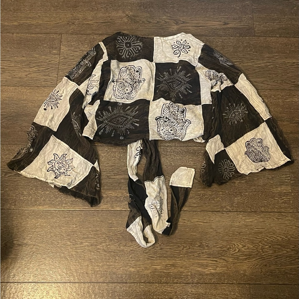 Boho Black and Cream Patchwork Top - image 4